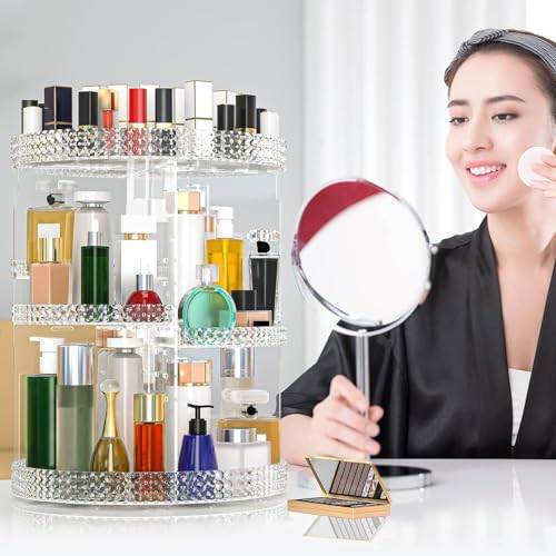 X-Large Clear 360 Rotating Makeup Organizer with 7 Adjustable Layers