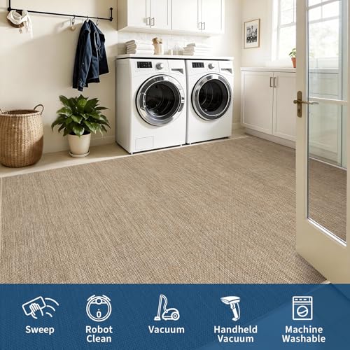 5x7 Washable Non-Slip Jute Area Rug for Bedroom - Solid Design