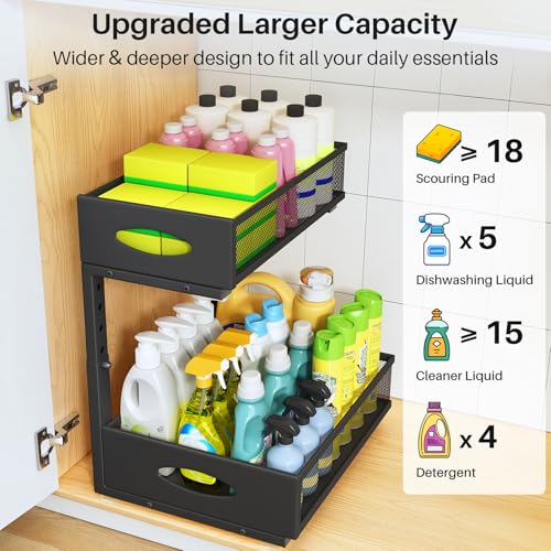 Black 2-Pack Under Sink Organizer with 2-Tier Pull-Out Shelves for Kitchen & Bathroom