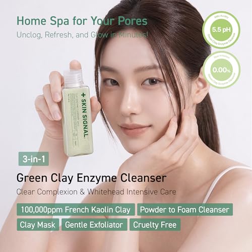Green Clay Enzyme Facial Cleanser for Pores & Blemishes - Deep Exfoliating Powder Wash