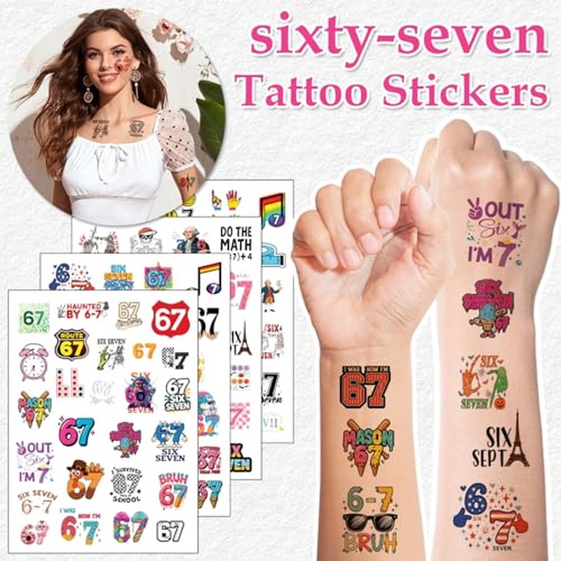 100Pcs 6 7 Meme Temporary Tattoos Stickers Set for Adults Teens, Funny Six Seven Waterproof Party Favors