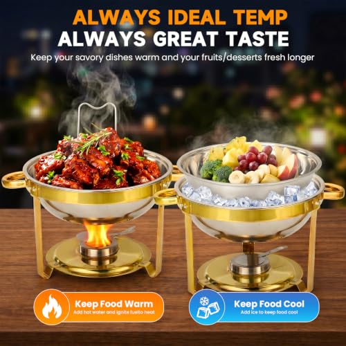 6QT Gold Stainless Steel Chafing Dish Set with Glass Lid for Catering & Parties