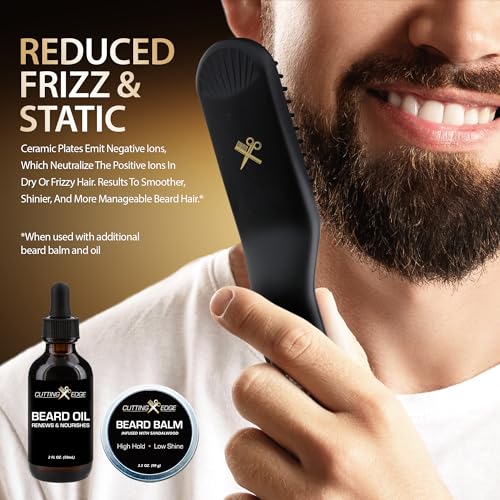 Cutting Edge Heated Beard Straightener Brush for Men, Includes Beard Oil & Beard Balm, Ceramic Heated Brush, Auto Shutoff, Beard Straightening Hot Comb Tool for Men