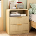 Large Modern Nightstand with 2 Drawers & Open Shelf - Oak Bedside Table