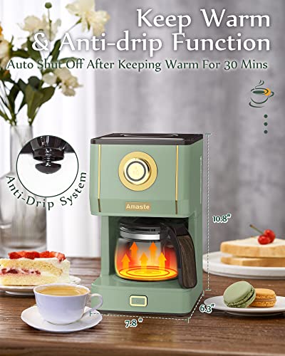 Matcha Green Retro Style Drip Coffee Maker with Glass Pot & Reusable Filter