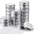 Patelai 72 Pcs 2 oz Aluminum Tins Salve Containers with Screw Lid and Labels Round Cans Travel Cosmetic Metal Tins Jar for Candles Lotion Bars Balms Food Spice Candies DIY Crafts(Silver)
