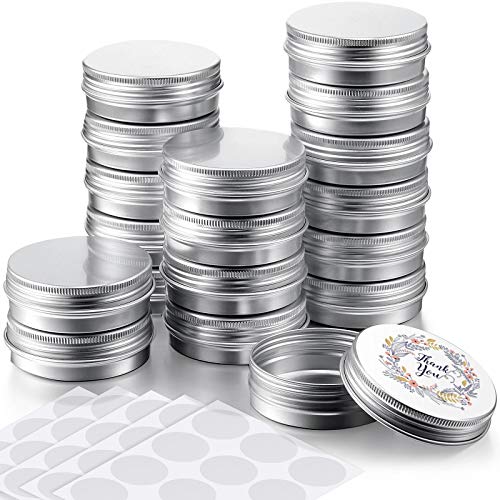 Patelai 72 Pcs 2 oz Aluminum Tins Salve Containers with Screw Lid and Labels Round Cans Travel Cosmetic Metal Tins Jar for Candles Lotion Bars Balms Food Spice Candies DIY Crafts(Silver)