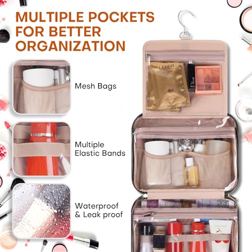 Hanging Toiletry Bag for Women Travel - Large Black Waterproof Cosmetic Organizer with 4 Compartments & Rotating Hook