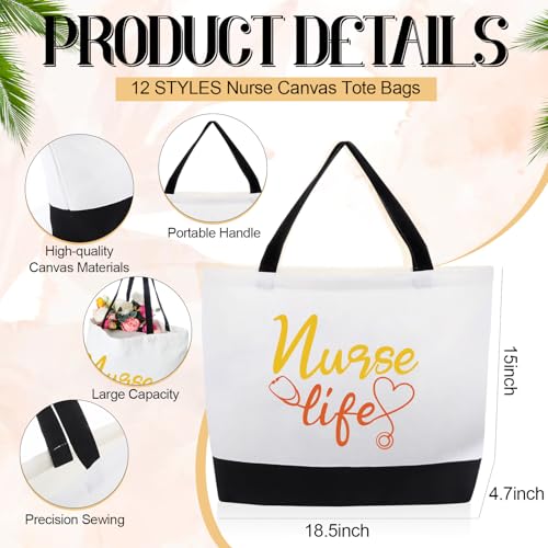 Paterr 24 Pcs Christmas Nurse Appreciation Gifts Bulk, Thank You Cna Canvas Tote Bags Makeup Cosmetic Bag with Handles