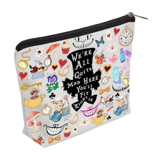 WZJHCL Hatter Quotes Makeup Pouch Cartoon Lover Storage Pouch Fairytale Book Inspired Cosmetic Bag We're All Mad Here (Quite Mad)