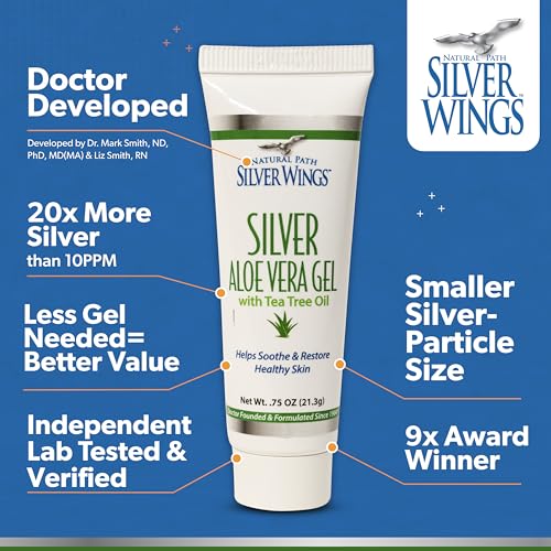 Natural Path Silver Wings 200ppm Silver with Aloe Vera Gel and Tea Tree Oil - Soothing Skin Care - 1.5 oz