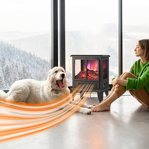 Techni Home 1500W Electric Fireplace Heater with Realistic Flame Effect