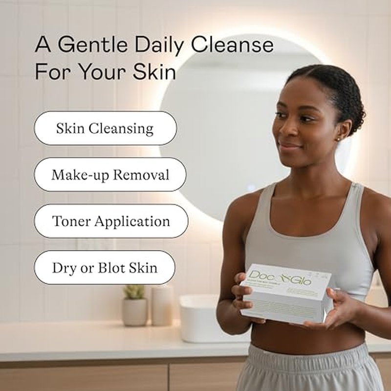 Doc & Glo Face Towel Wipes, Dry Disposable Face Towels, Perfect For Cleansing, Toning & Makeup Removal (Pack of 60)