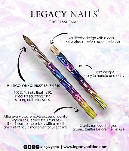 Multicolor Kolinsky Nail Brush #10 for Acrylic Nail Extensions - Flexible, Light Weight