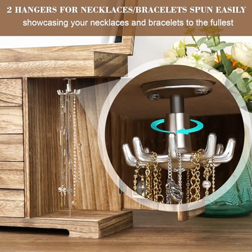 Miratino Bronze Wooden Jewelry Box for Women Girls - 5 Layer Organizer with Mirror