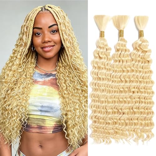 Blonde Deep Wave Human Braiding Hair for Boho Braids - 18 Inch, #613, 150g Variation of THIS listing