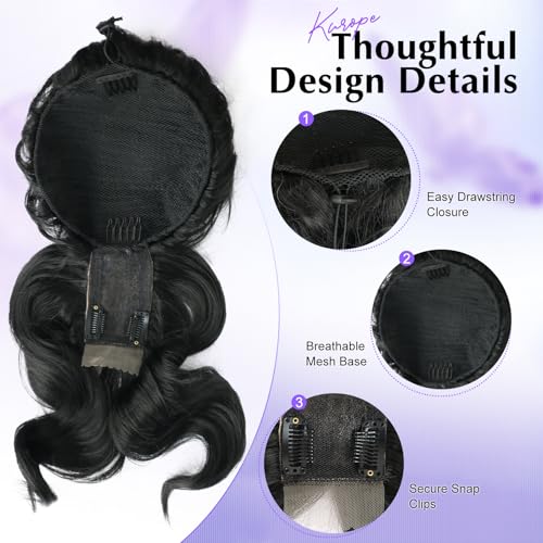Black Messy Bun Hair Piece with Bangs 2-in-1 Updo Wig for Women