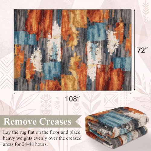 Teal and Burnt Orange Abstract Area Rug - 6' x 9' Variation BreezeRise