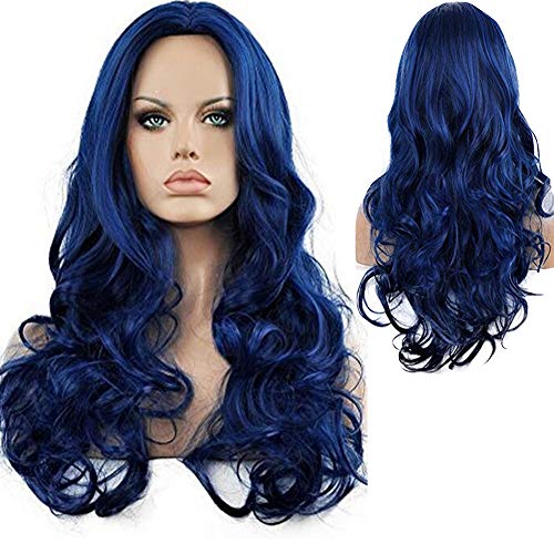 Blue Wavy Heat-Resistant Synthetic Wig for Women - Long Curly Cosplay & Party Hair