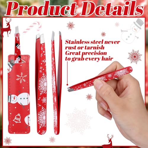 Lasnten 24 Sets Christmas Mini Tweezer Set Christmas Stocking Stuffers for Women Professional Tweezers in Case Mini Jewelry Tweezer Lighted Tweezers for Women Facial Hair for Xmas Party Gifts