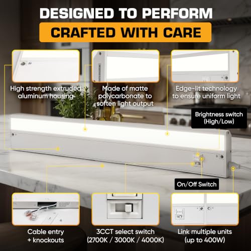 LED Under Cabinet Lighting 24 Inch White Hardwired Adjustable Color Temp