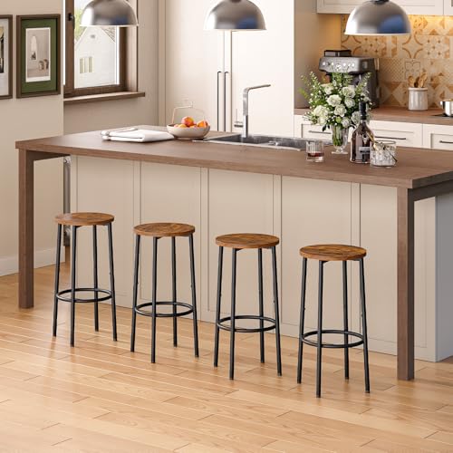 Rustic Brown Set of 4 Bar Stools with Footrest - Kitchen & Dining Height Chairs