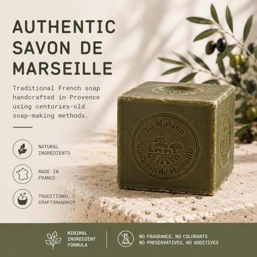 Olive Oil Soap Cube - French Marseille Soap 3.5 oz Pack of 3 - Minimalist Fragrance-Free