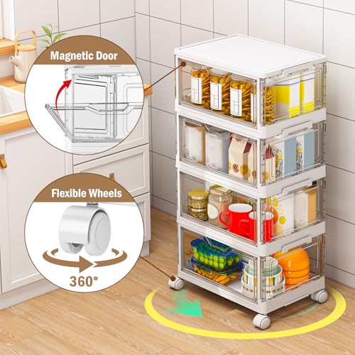 White 4 Pack Stackable Storage Bins with Lids - 32QT Plastic Organizers