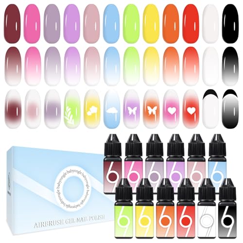 Airbrush Gel Polish Kit 12 Colors HEMA Free for Ombre Nails - BOG 1st Edition