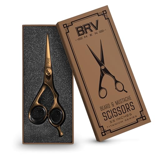 Right Handed Titanium Bronze Beard & Mustache Trimming Scissors - 5.5 Inches
