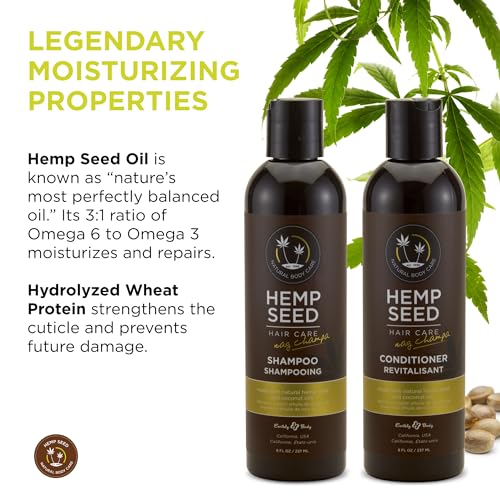 Hemp Seed Hair Care Shampoo + Conditioner, Nag Champa - 8 oz Each - With Hemp Seed Oil & Coconut Oil - Vegan, Cruelty Free