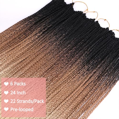 Pre Loop Goddess Box Braids Crochet Hair - Ombre Golden Blonde 24 Inch - T1B/27/613# - 6 Packs