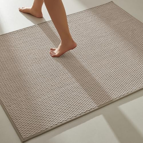 Large Non Slip Washable Bathroom Rug 36x60 Beige - Quick Dry Low Pile Bath Mat