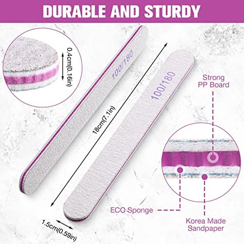 150 Pieces 100/180 Grit Nail Files Double Sided Emery Boards Washable Reusable Nail Buffers Manicure Tools for Natural Acrylic Toenails Home and Salon Use