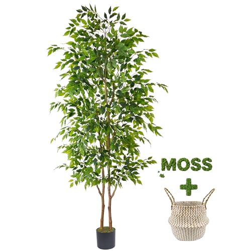 Artificial Ficus Tree 8ft Floor Plant with Woven Basket - Full & Stable