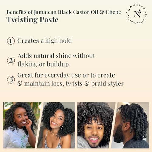 NaturAll Jamaican Black Castor Oil & Chebe Braiding Gel - Strong Hold Protective Hair Gel for Locs & Edges 8 Oz
