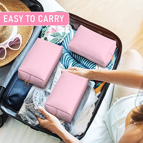 Gerrii 6 Pcs Preppy Patch Makeup Bag PU Leather Cosmetic Pouch Waterproof Cosmetic Pouch with Zipper Portable Travel Toiletry Organizer Bag Makeup Case Gift for Women Friends(Pink)