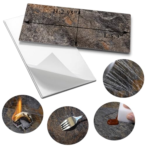 AULIGET Rust Slate Peel and Stick Backsplash Wall Tiles - 200 Pieces, 3x6 Inch PVC Faux Stone for Kitchen, Bathroom, Laundry, Fireplace, Camper - Variation of Rust Slate / 200