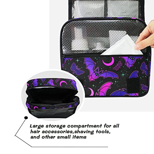Hanging Toiletry Bag Purple Bat Gothic Travel Makeup bag for Toiletries Portable Travel Toiletry Organizer Cosmetic Bags with Hanging Hook