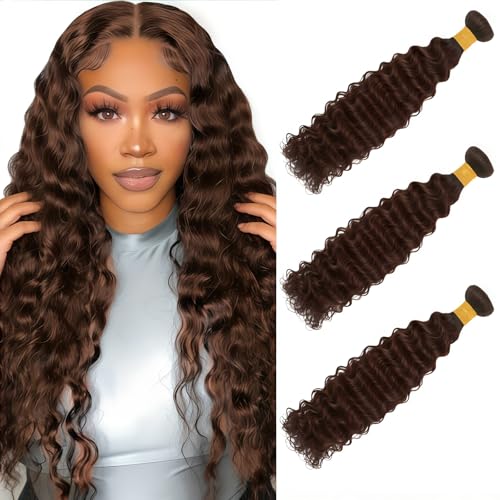 Deep Wave Human Hair Bundles - 8, 10, 12 Inch Dark Brown Brazilian Virgin Hair - Variation #4-D