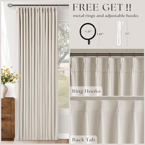 Natural Blackout Pinch Pleated Curtains 70W x 102L Dual Layer Block Sunlight