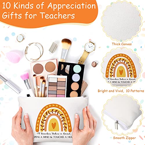 Fumete 40 Pcs Teacher Gift Inspirational Rainbow Makeup Bag Rainbow Silicone Keychains Bulk Zipper Canvas Teacher Pencil Pouch for Employee Appreciation Thank You Gifts Thanksgiving Christmas