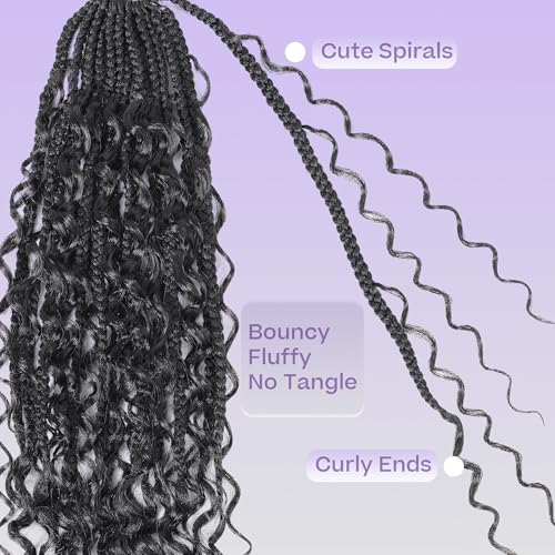 salanno Classic Goddess Box Braids Crochet Hair 24 Inch - 8 Packs of Synthetic Extensions with Curly Ends, Natural Black