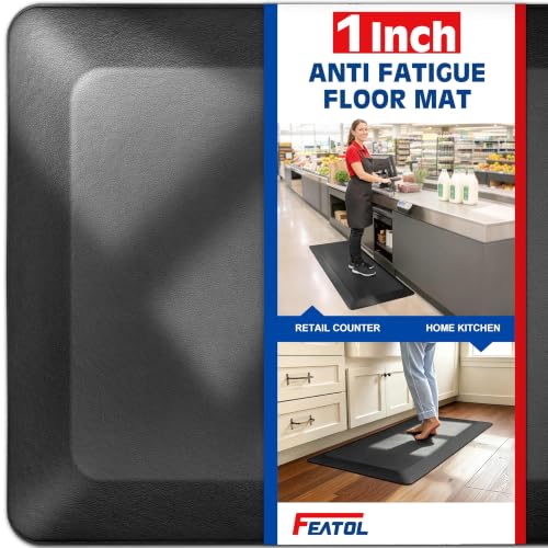 FEATOL 1-Inch Extra Thick Anti-Fatigue Mat for Standing Desks, Kitchen – Black, 70" x 24" x 1"