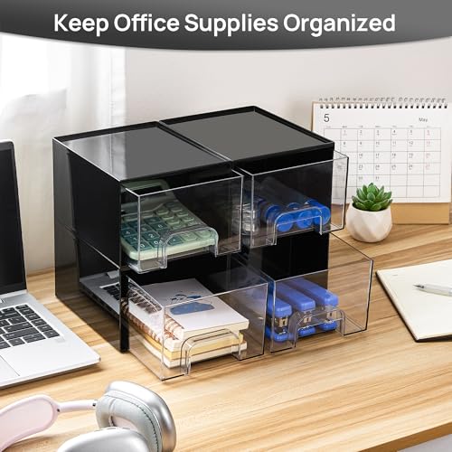 Vtopmart Black Small Stackable Storage Drawers for Cologne & Makeup - 4 Pack