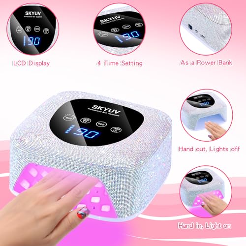 Rechargeable UV LED Nail Lamp, Cordless Nail Dryer for Gel Polish, UV Nail Lamp with 4 Timers Setting and LED Touch Screen, Professional Curing Lamp Light with 30 Beads for Salon and Home
