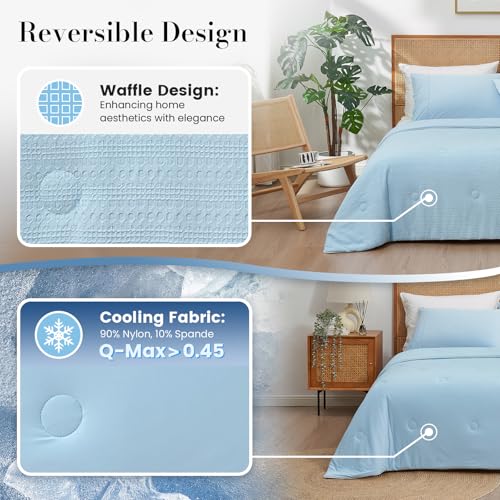 Sky Blue King Waffle Cooling Comforter for Hot Sleepers - Amélie Home