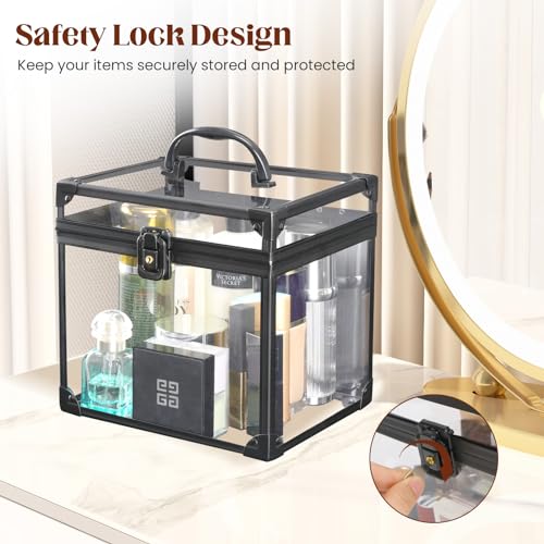 Clear Makeup Case with Black Variation, Large Acrylic Organizer for Vanity & Travel