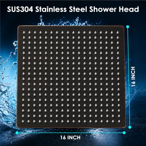 Midanya Square Rain Shower Head - High Pressure, Oil Rubbed Bronze 16 Inch - Variation: Bronze / 16 Inch