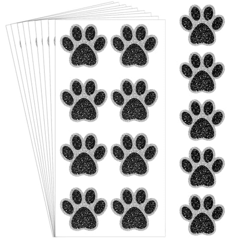 Blulu 25 Sheets 200 Pcs Glitter Paw Print Tattoos Temporary Glitter Dog Paw Print Face Tattoos Dog Stickers Removable for Cheer Patrol Women Face Body Arm House Party Supplies(Black)